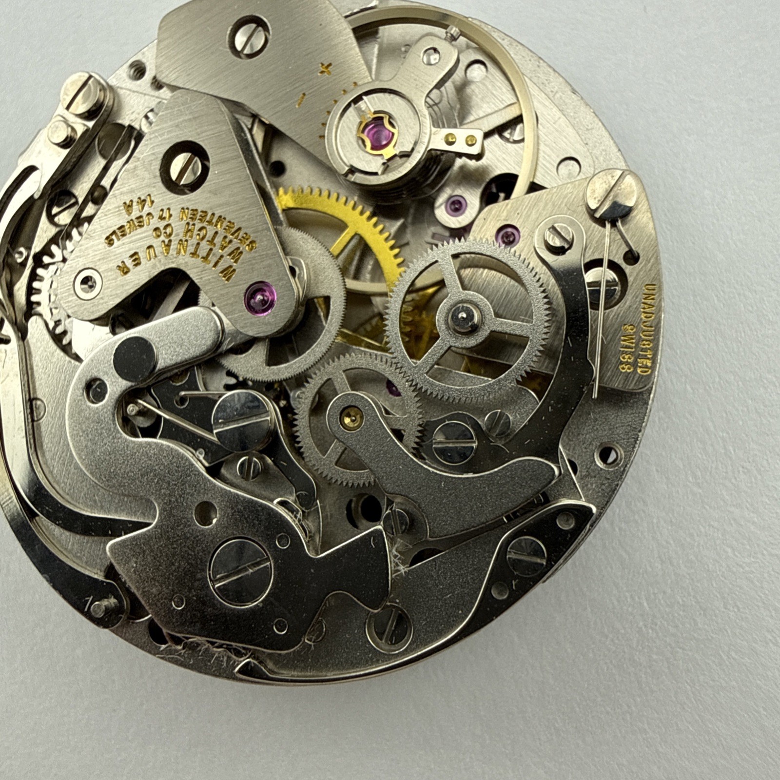 Wittnauer 14A chronograph Valjoux 7733 Watch Movement 17j W/ Dial & Hands NOS