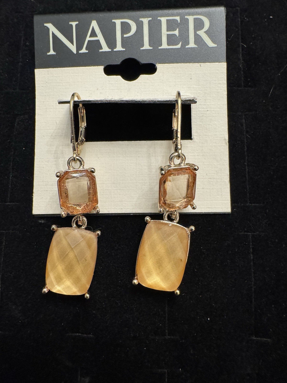 Napier Gold Tone Peach Crystal Drop Dangle Earrings NWT Nickel Free￼