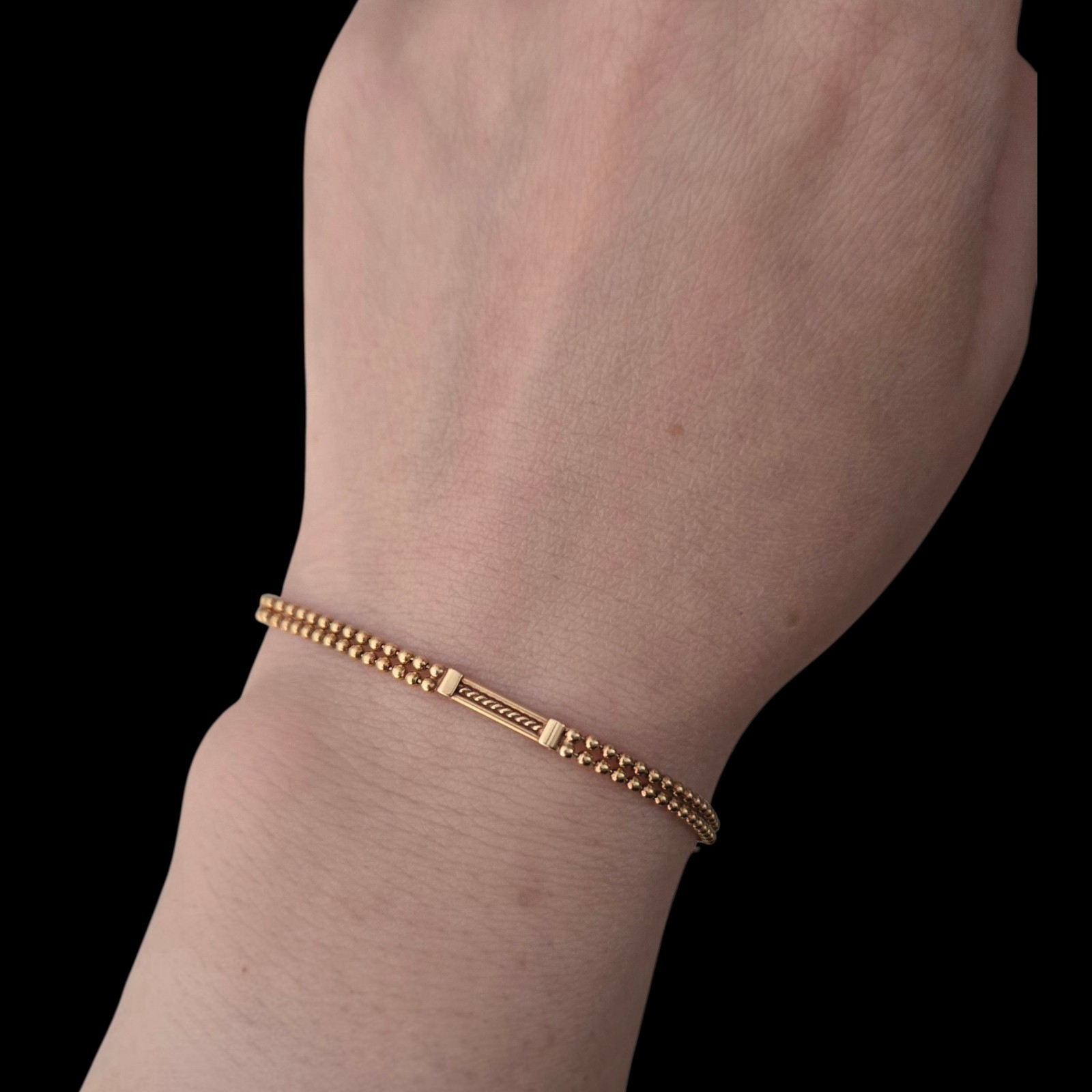 RARE 14K Italian Gold Ornate Bar Link Double Strand Ball Bracelet 585