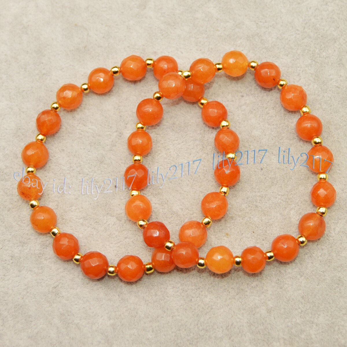 Natural Orange Topaz 8mm Faceted Round Gemstone Beads Elastic Bracelet 7.5 inch