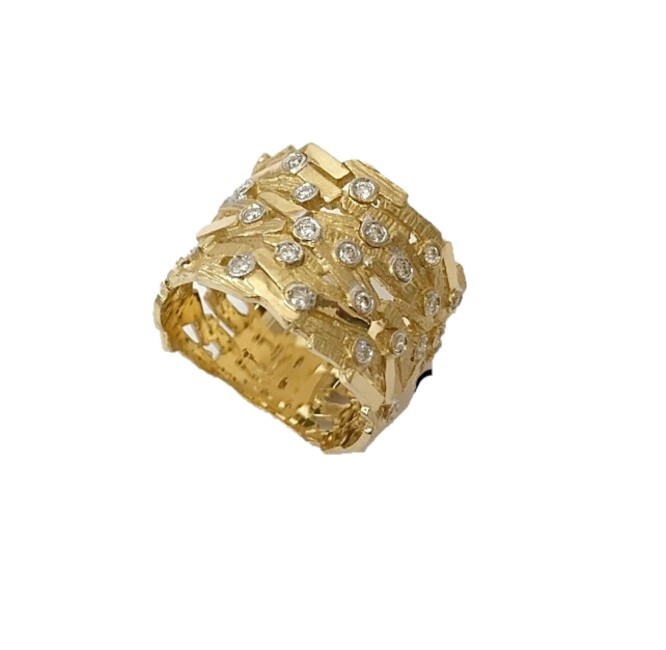 14k Yellow Gold Artisan Statement Organic Design H/SI Diamond Statement Ring