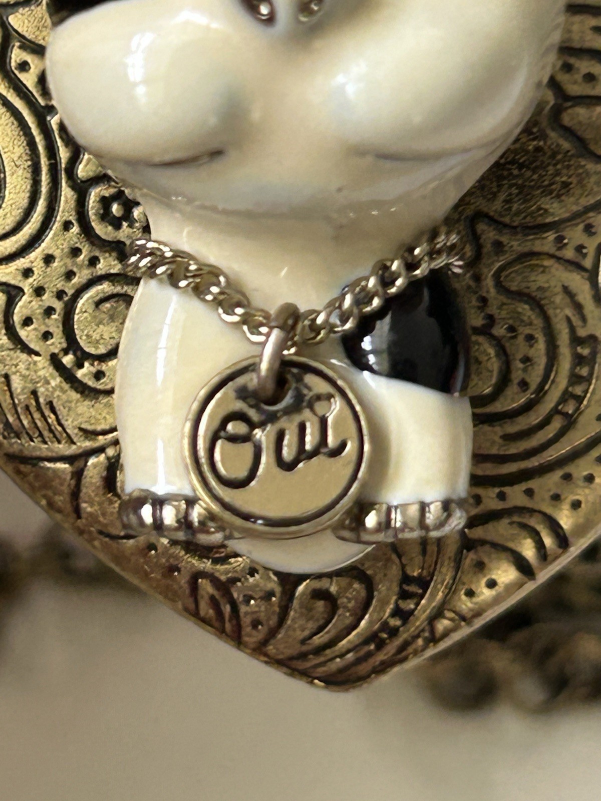 Betsey Johnson Enameled French Bulldog Dog Heart Locket Charm Necklace Signed