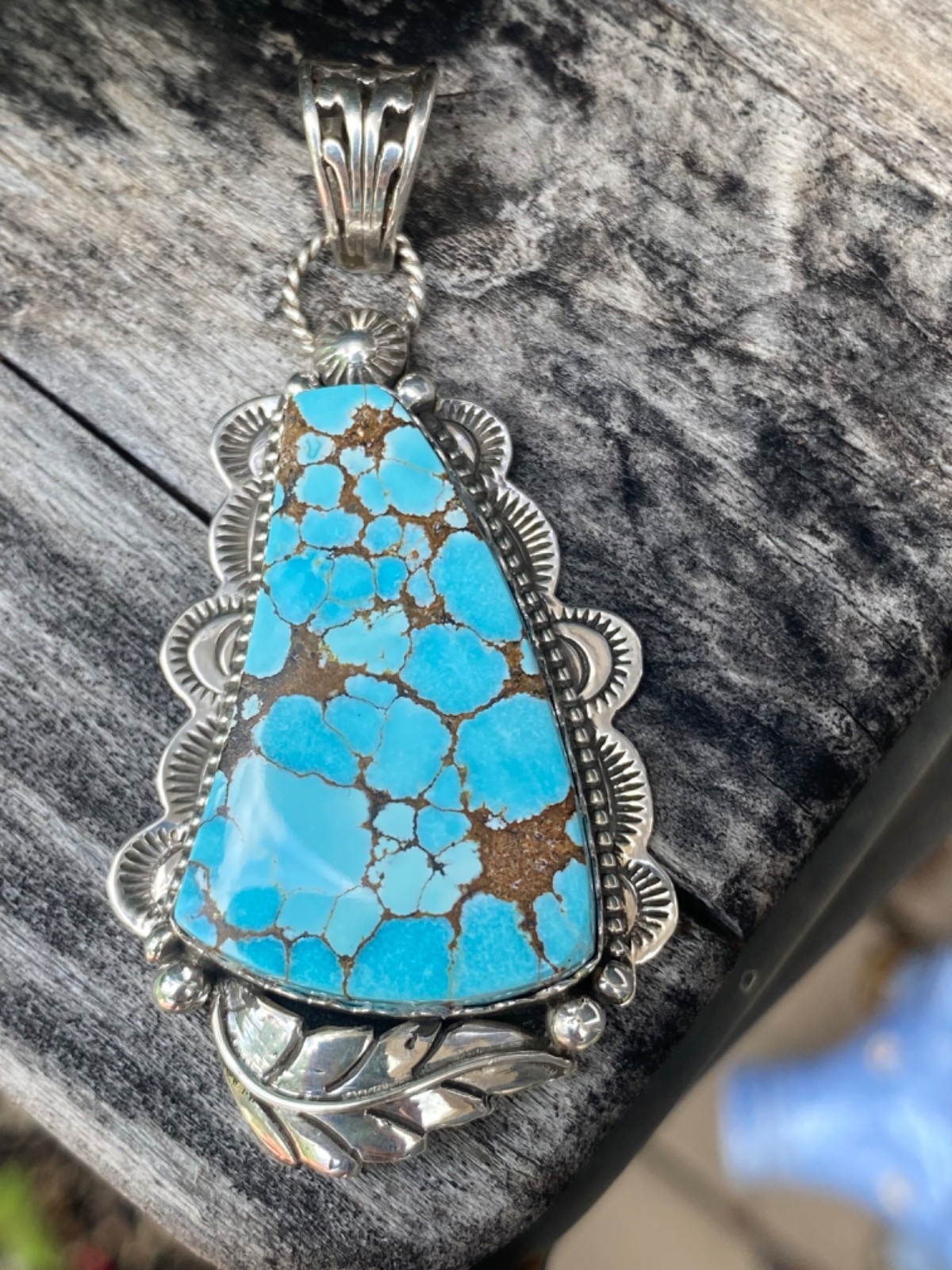 BRAND NEW Appaloosa Turquoise Stamped Floral Pendant 925 Silver