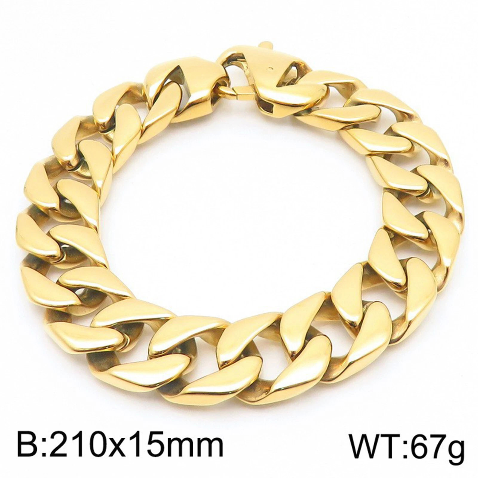 15mm Wide Stainless Steel Cuban Link Chain Bracelet 21cm for Men 4Color Choice