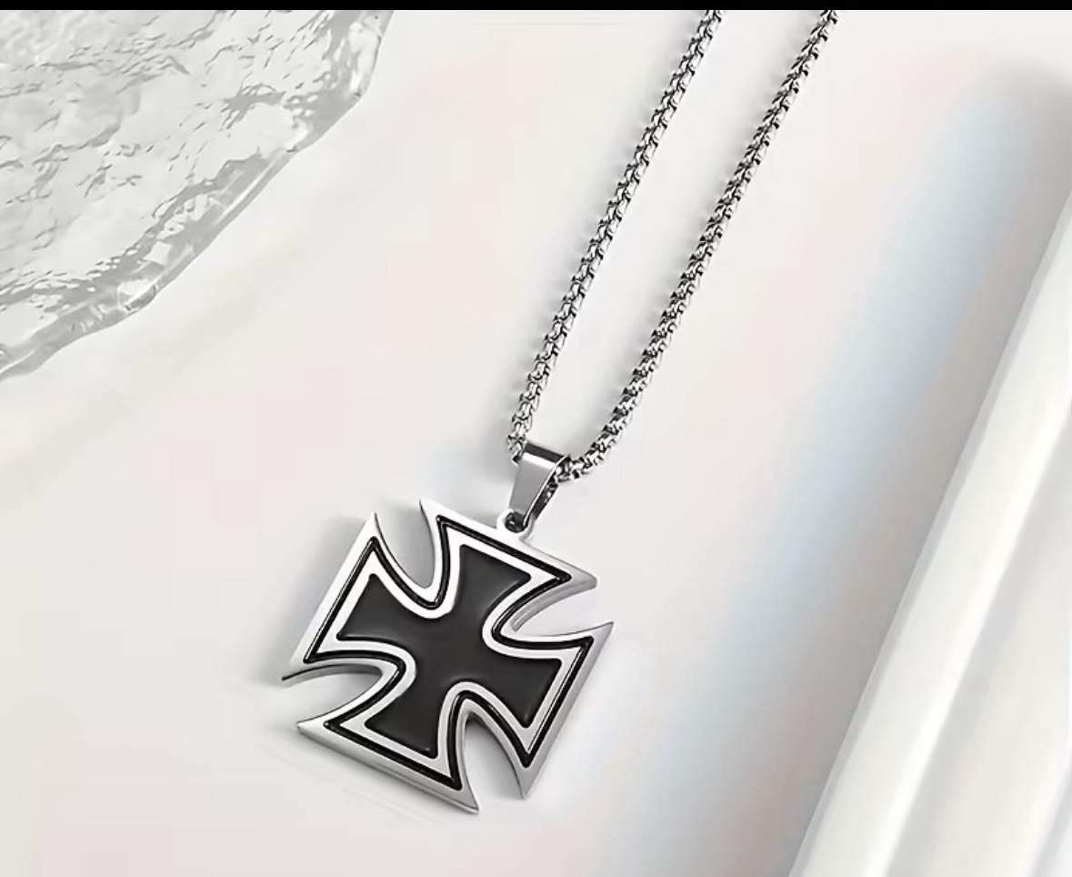304L Stainless Steel Iron Cross Pendant Necklace Vintage Retro Biker Men Women