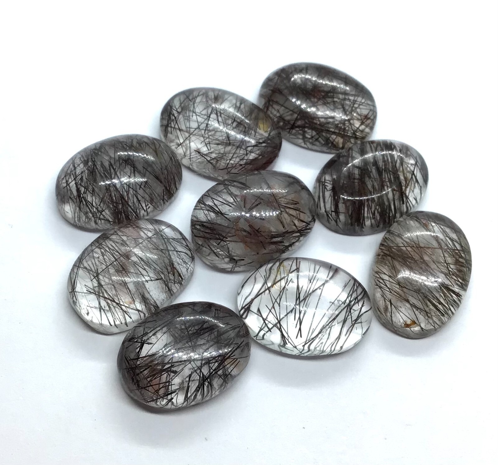 Black Rutile Flat Back Oval Cabochon AAA Natural Loose Gemstone Making Jewelry