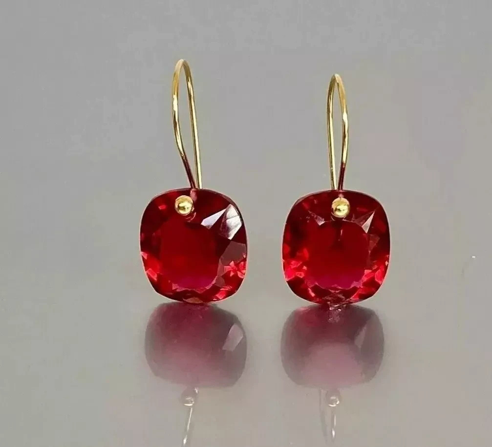 A+ Red Ruby Earrings 21.25 Ct+ 925 Solid Silver Cushion Cut Earrings SG Gemstone