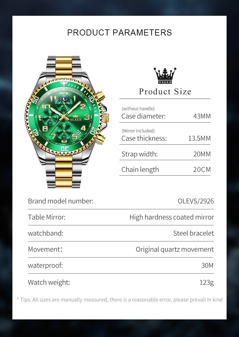 OLEVS Luxury Mens Quartz Watch Business 3 Bar Luminous Date Stainless Steel Band