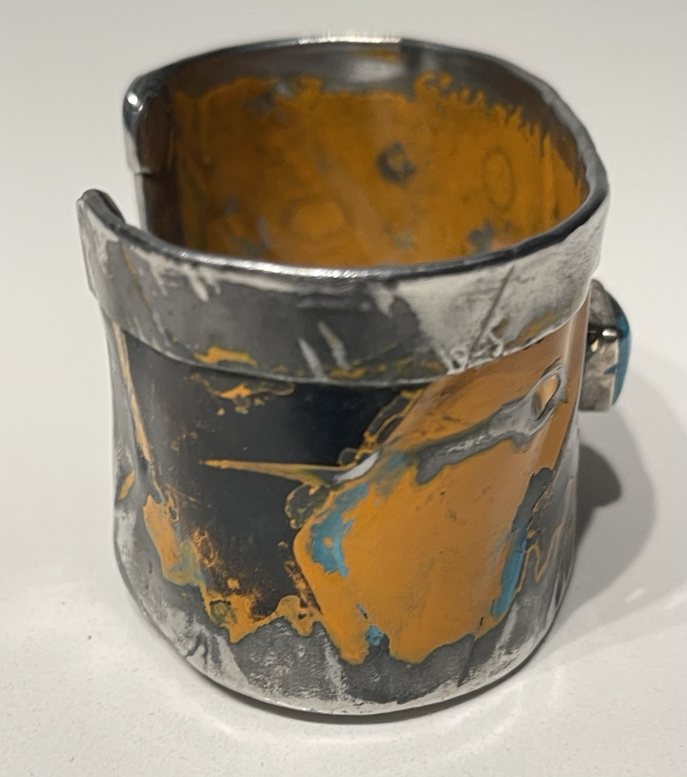 Kit Carson Handmade Metal Turquoise Cuff Bracelet hand painted Mustard Yellow