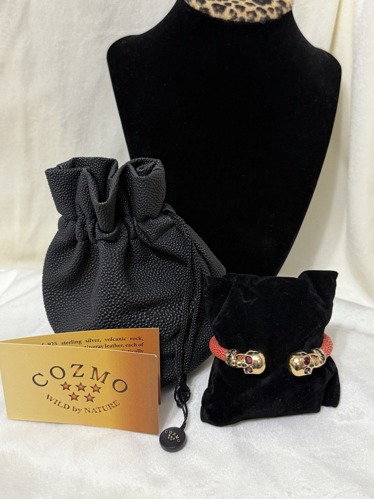 NWT🌺 Cozmo .925 Sterling Silver Ruby Red CZ Stingray Bangle Bracelet Pouch $200