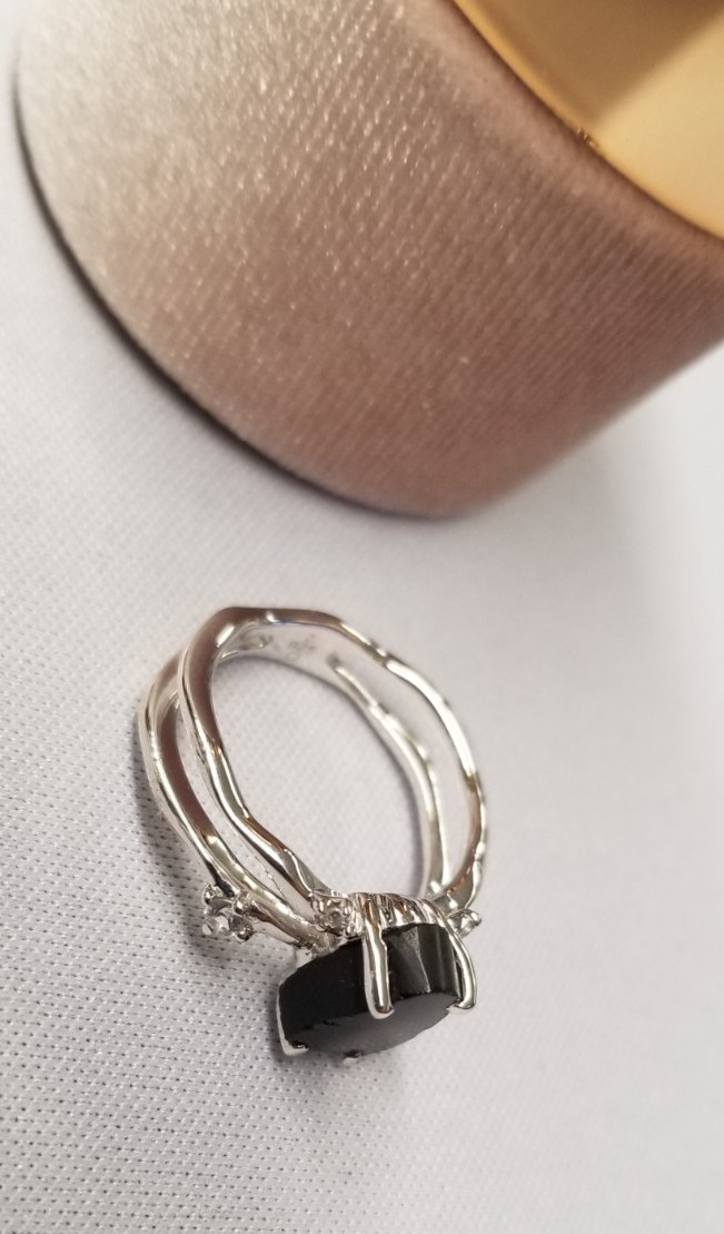 Moon Magic Raw Crystal Black Obsidian Ring sz 6 Sterling Silver