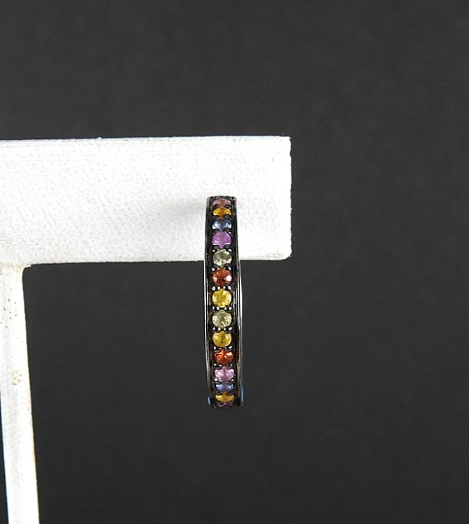 Vintage EFFY Balissima 925 Sterling Silver Enamel Multi Gemstone Hoop Earrings
