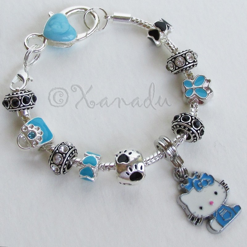 Turquoise Hello Kitty Princess European Charm Bracelet With Blue Butterfly Beads