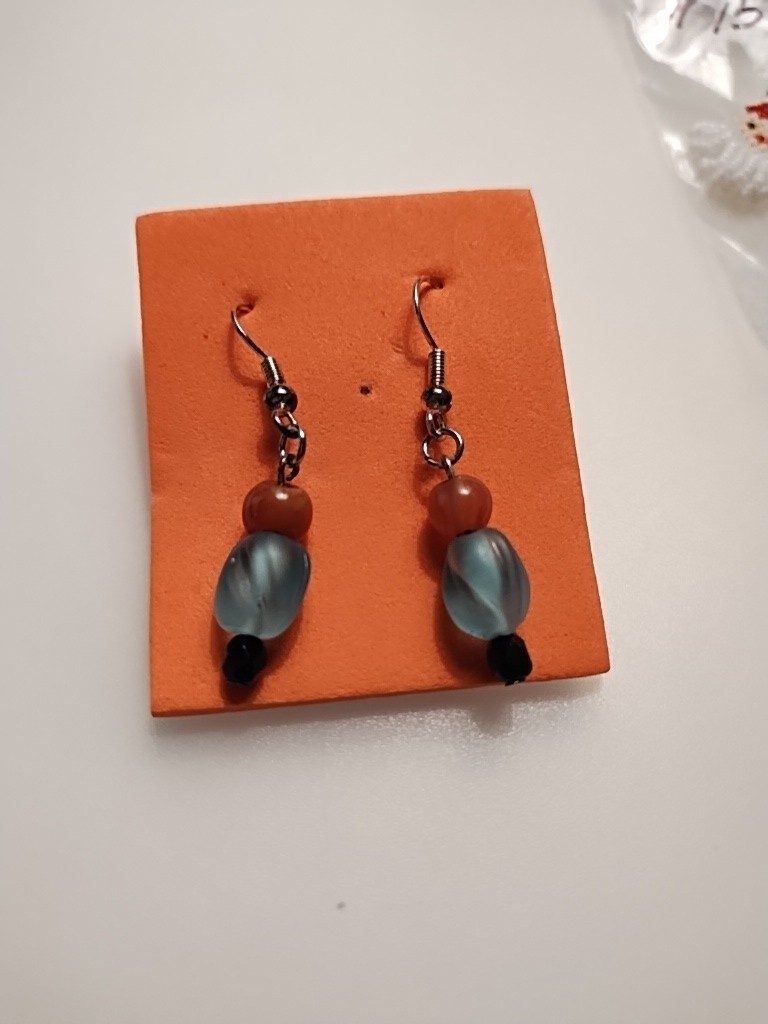 Dangle Drop Blue, Orange, Black Dangle Silver Tone Earrings