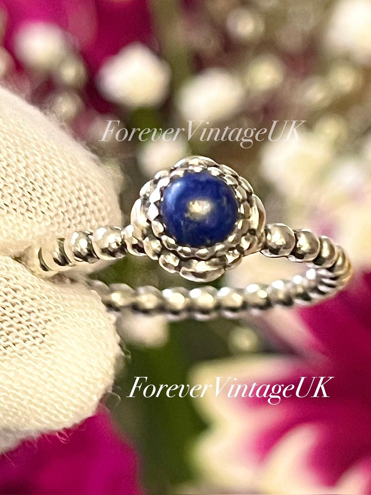 Pandora 🩷 Silver “September Birthstone” Ring – Blue Lapis – EU 56 – 3.54g