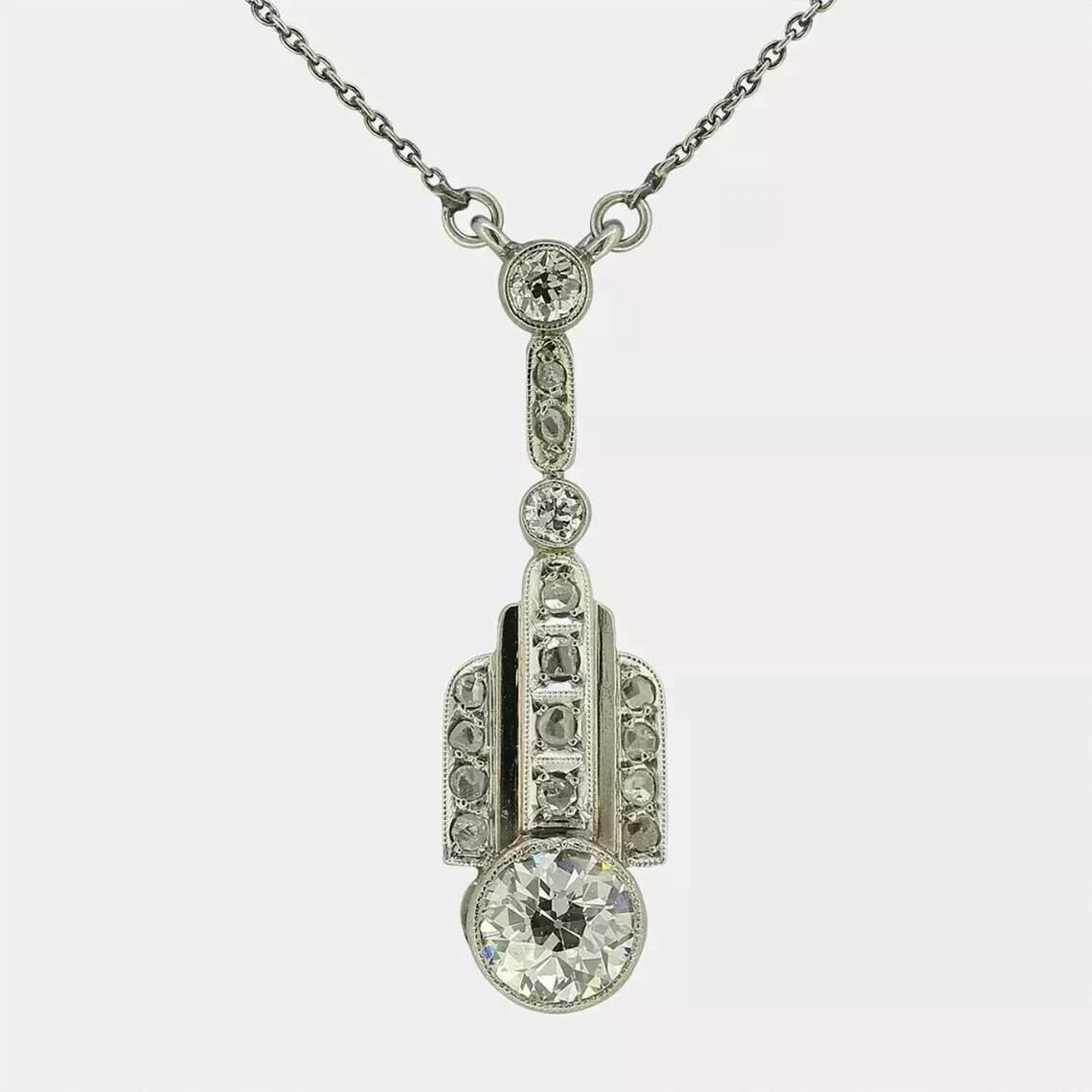 Art Deco Vintage Style Round Lab Created Diamond 14K White Gold Finish Pendant