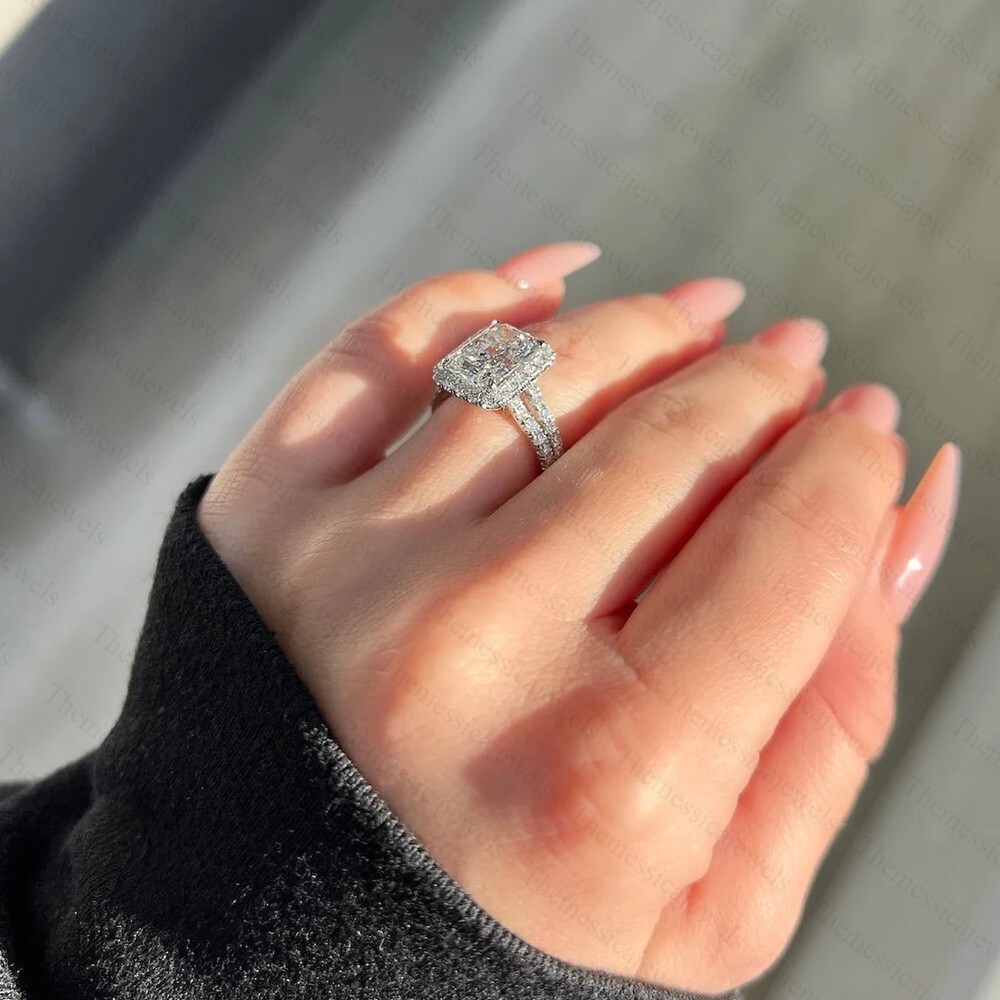 2.28 TCW Radiant Cut Moissanite Halo Engagement Ring In 14k White Gold Plated