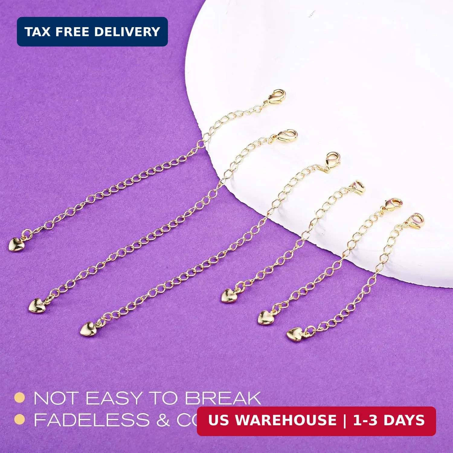 6 Pcs Gold Necklace Extenders for Women Non Tarnish Gold Bracelet Chain Extender