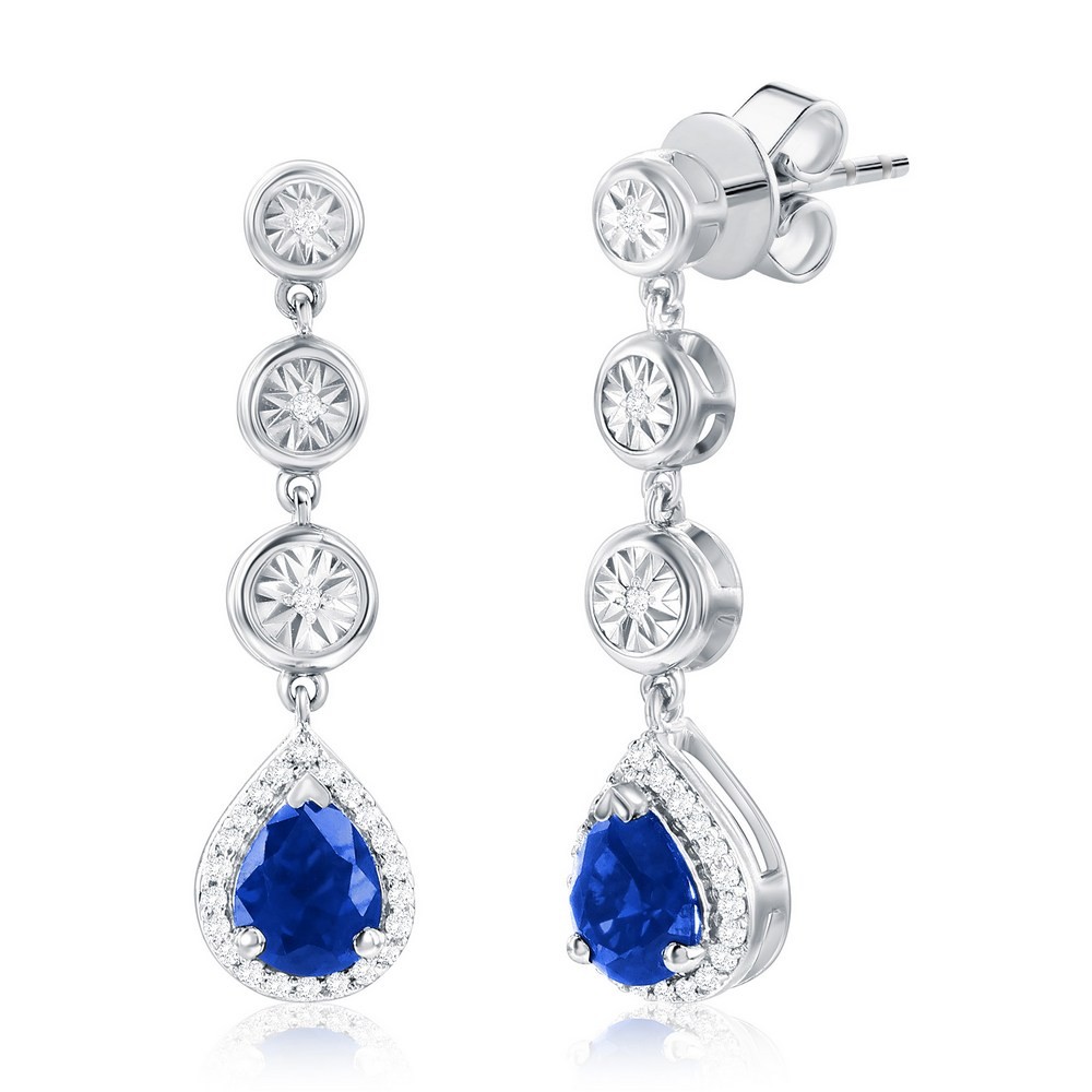 Sterling Silver Lab-Grown 1.06ct Sapphire & 0.09ct Earrings Rhodium Plated