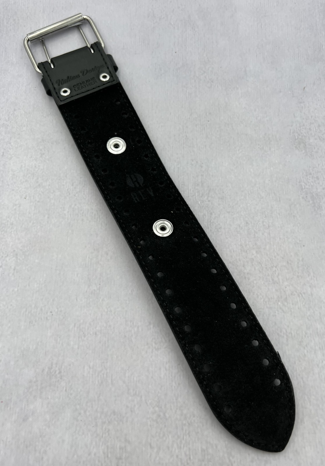 REV BOSS Series 20 mm Lug Width Wide Genuine Black Leather Cuff Watch Band