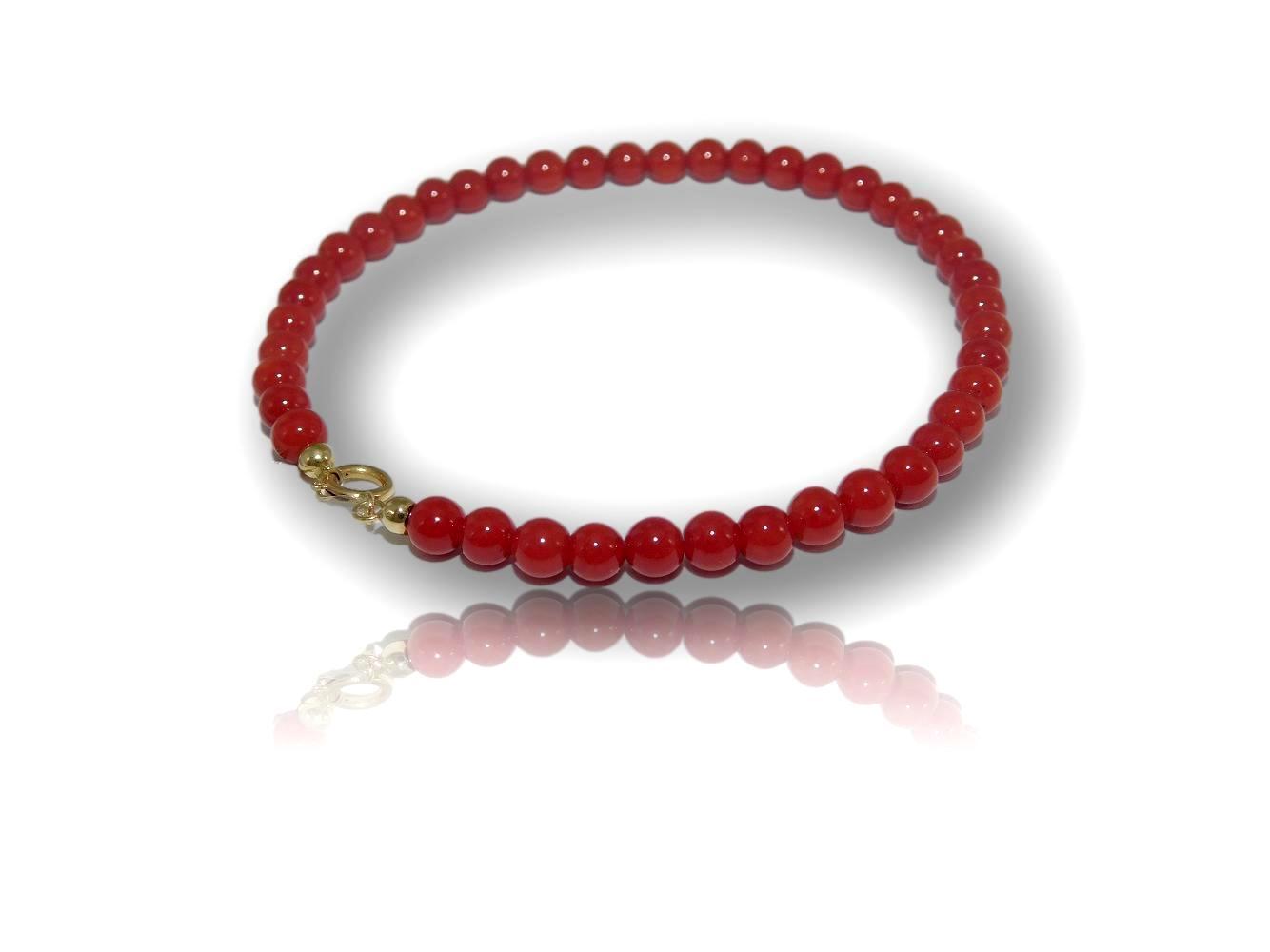 Bracciale da Donna in Corallo Rosso e Oro 18 kt Braccialetto di Pietre con 750