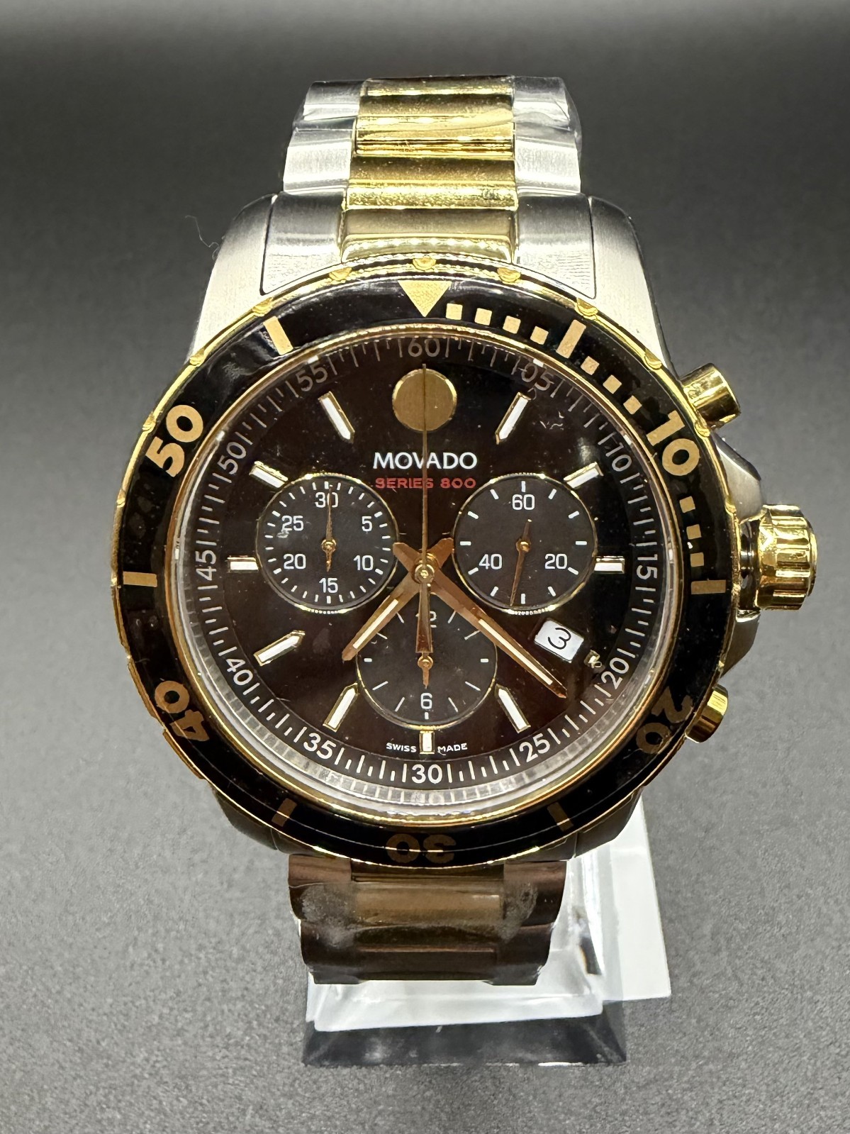 Movado Series 800 Men’s Two-Tone Black DIal Swiss Chronograph Watch – 2600146