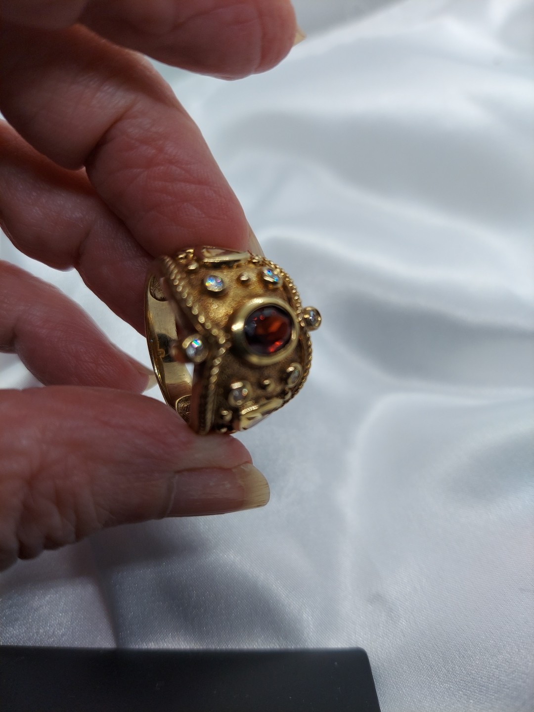 18k On Sterling Garnet Lemon Citrine Byzantine Etruscan Ring Sz10 Ross Simon’s