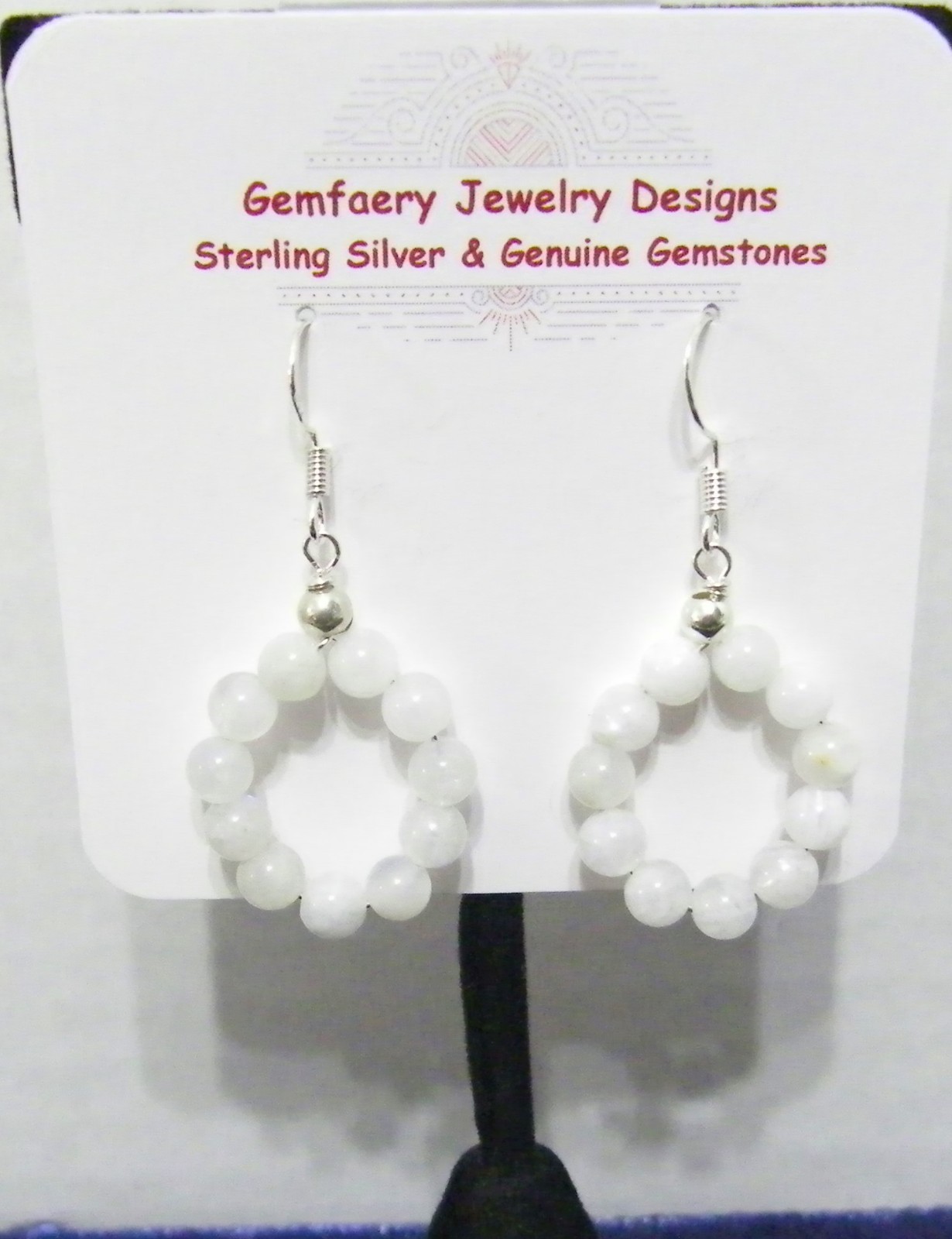 Sterling Silver Wire-Wrap Natural RAINBOW MOONSTONE Earrings #121…Handmade USA