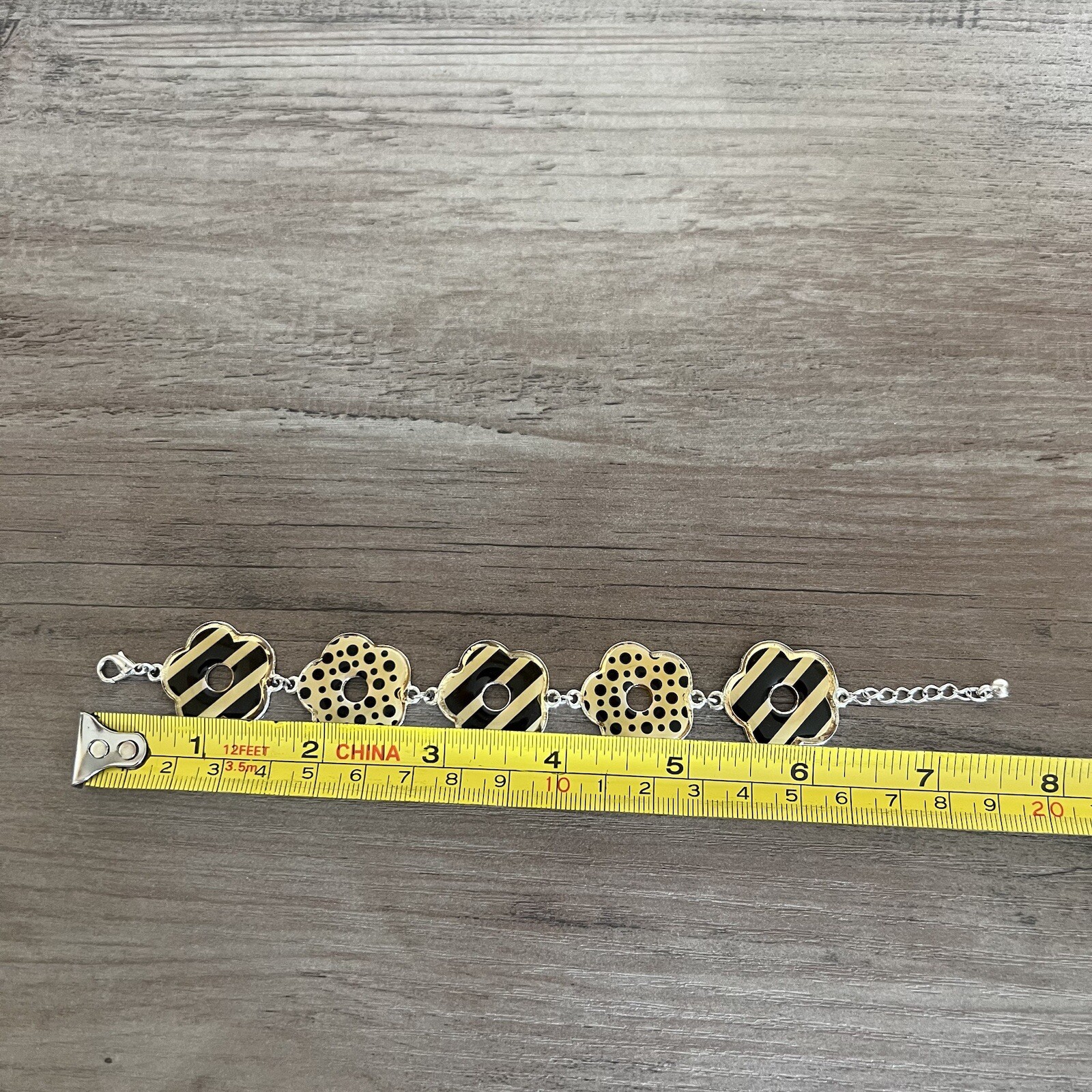 Vintage Retro Flower Bracelet Metal Black Cream Yellow Adjustable Y2K Costume