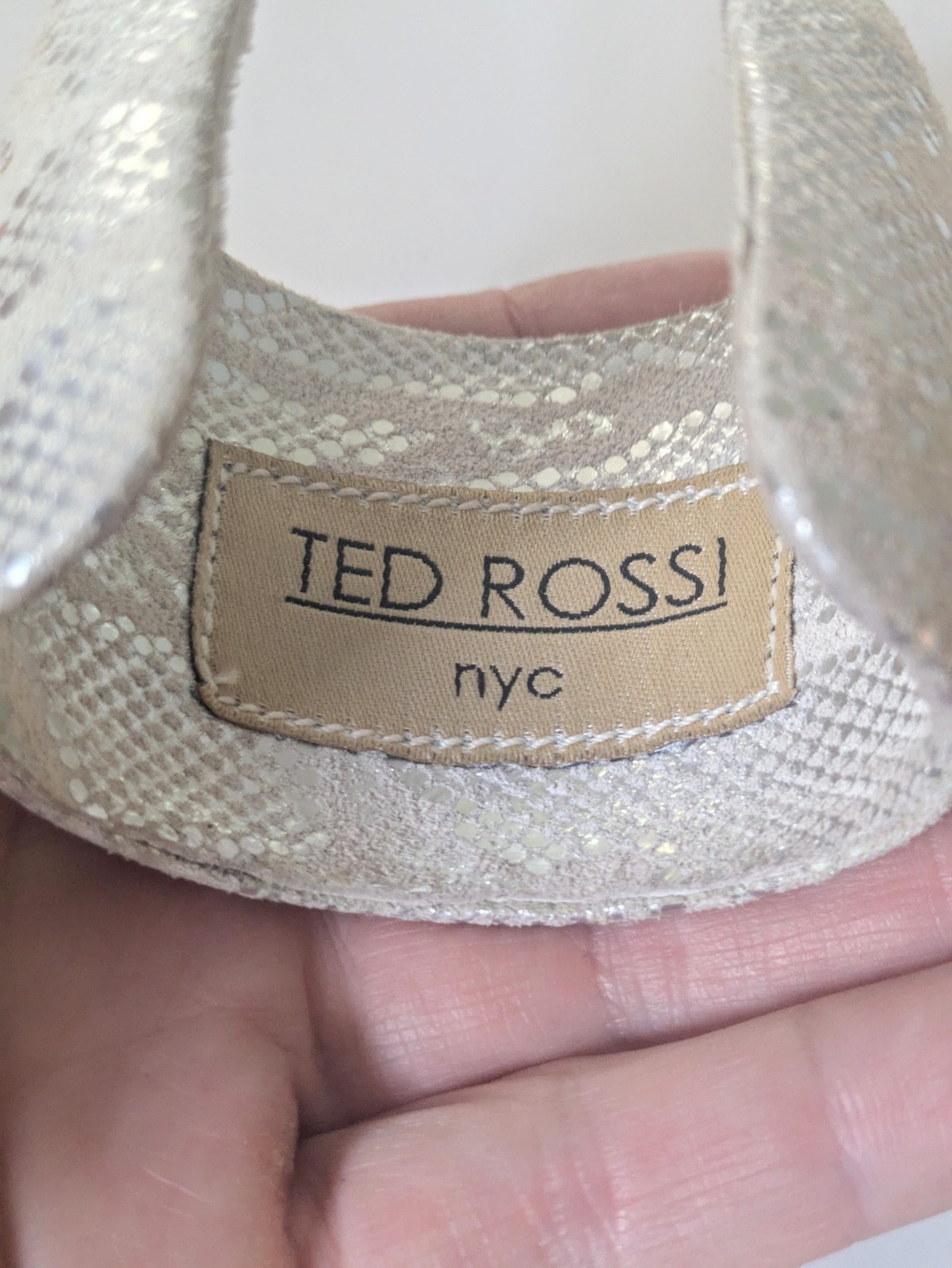 TED ROSSI NYC White & Silver Embossed Python Snake Skin Wide Cuff Bracelet