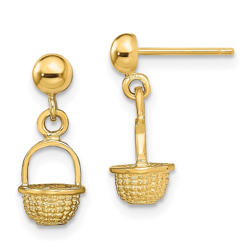 16.15mm 14K Yellow Gold 3-D Mini Basket Drop Earrings