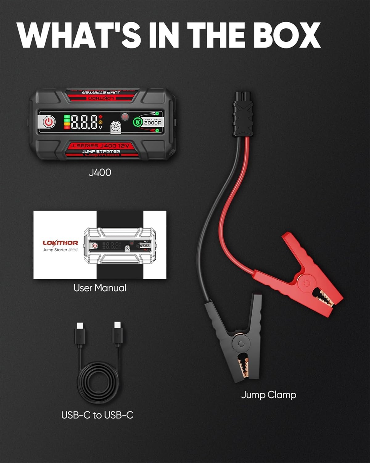 Portable Jump Starter 2000A 12V Lithium Battery Booster Digital Display Jump Box