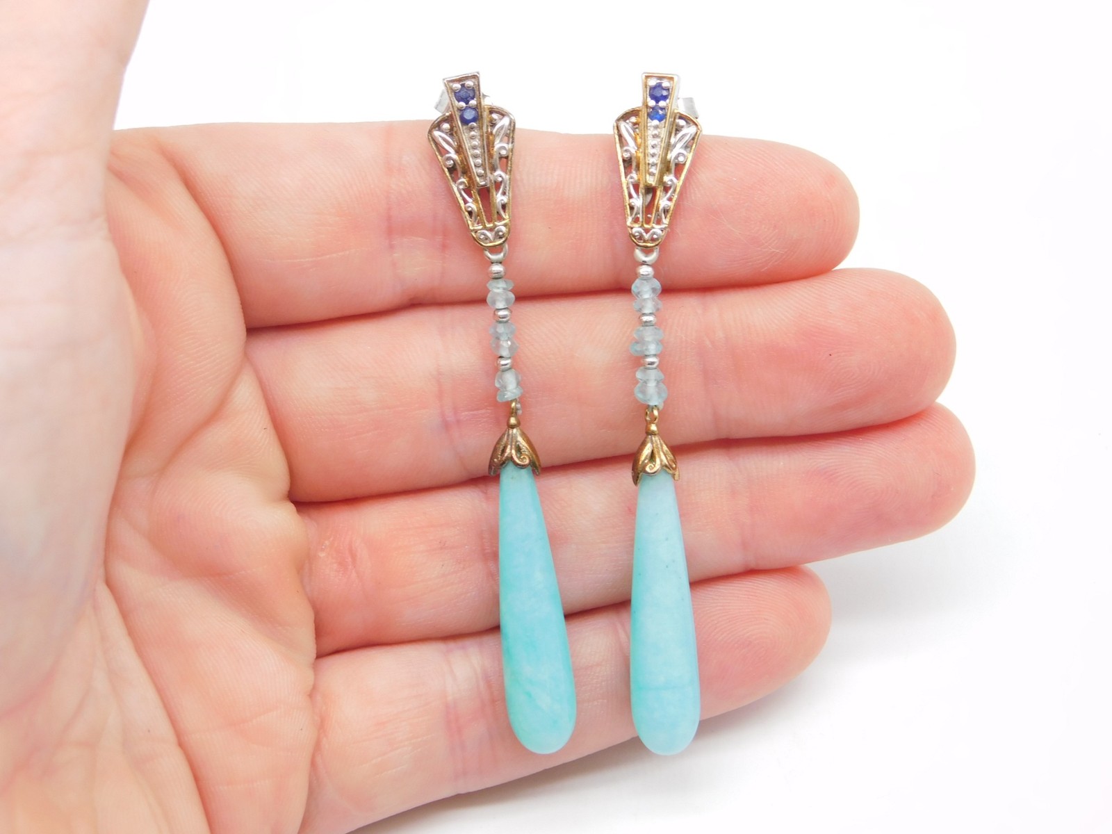 DESIGNER MICHAEL VALITUTTI GEMS EN VOGUE STERLING SILVER LARIMAR STONE EARRINGS