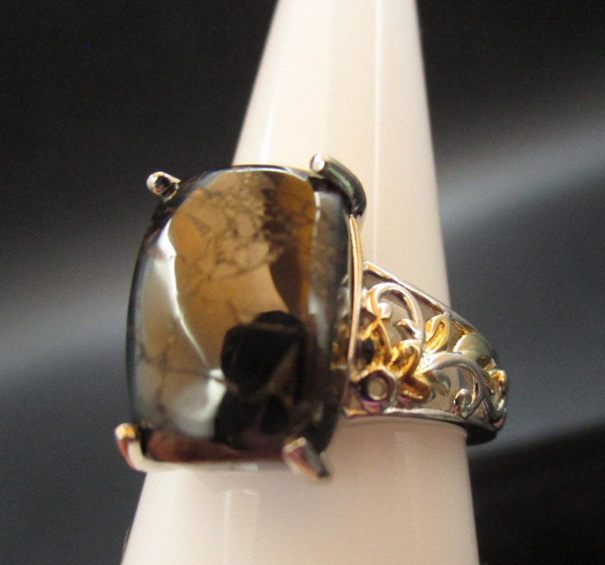 STS Karis Silver Shungite Matrix Ring Gold & Silver Tone Over Brass, Size 8
