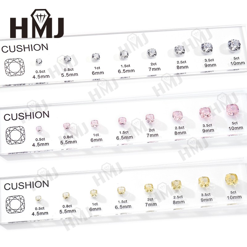 11 Shapes Kit CZ Diamond Carat Chart Comparison Set White Pink Yellow Gemstone