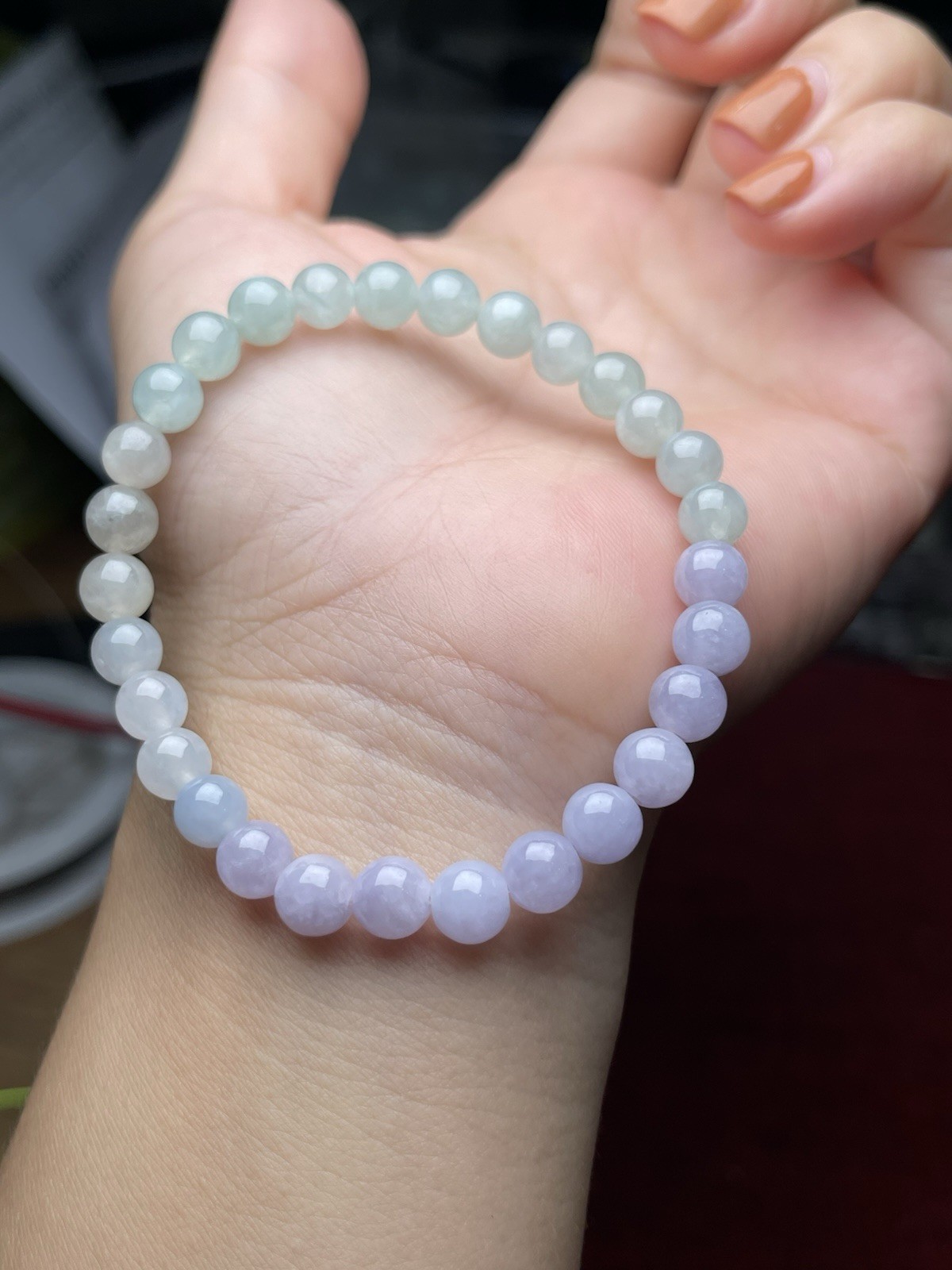 Natural Type A Myanmar Jadeite Bracelet Pear Flesh & Deep Lavender Jade Beads