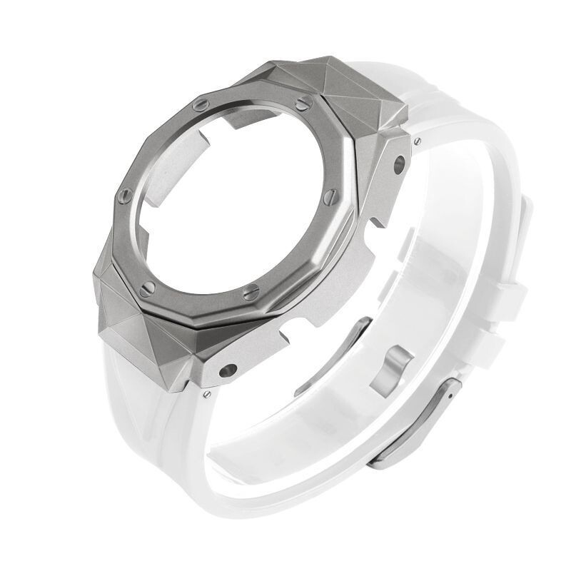 For G-Shock GA-2100 GA2110 CasiOak Mod Kit Steel Diamond Bezel Case Rubber Strap
