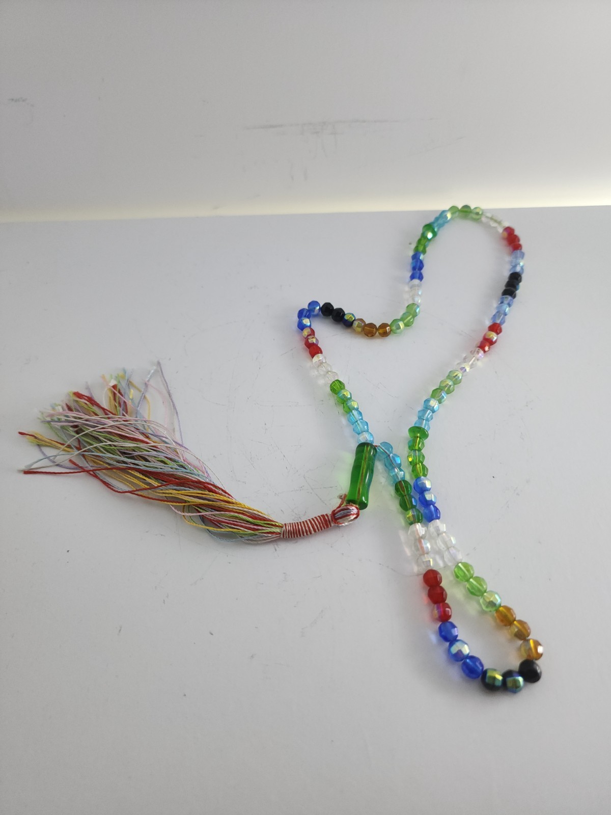 Multicolor Faceted Glass Meditation Beads Souvenir Strand with Tassel