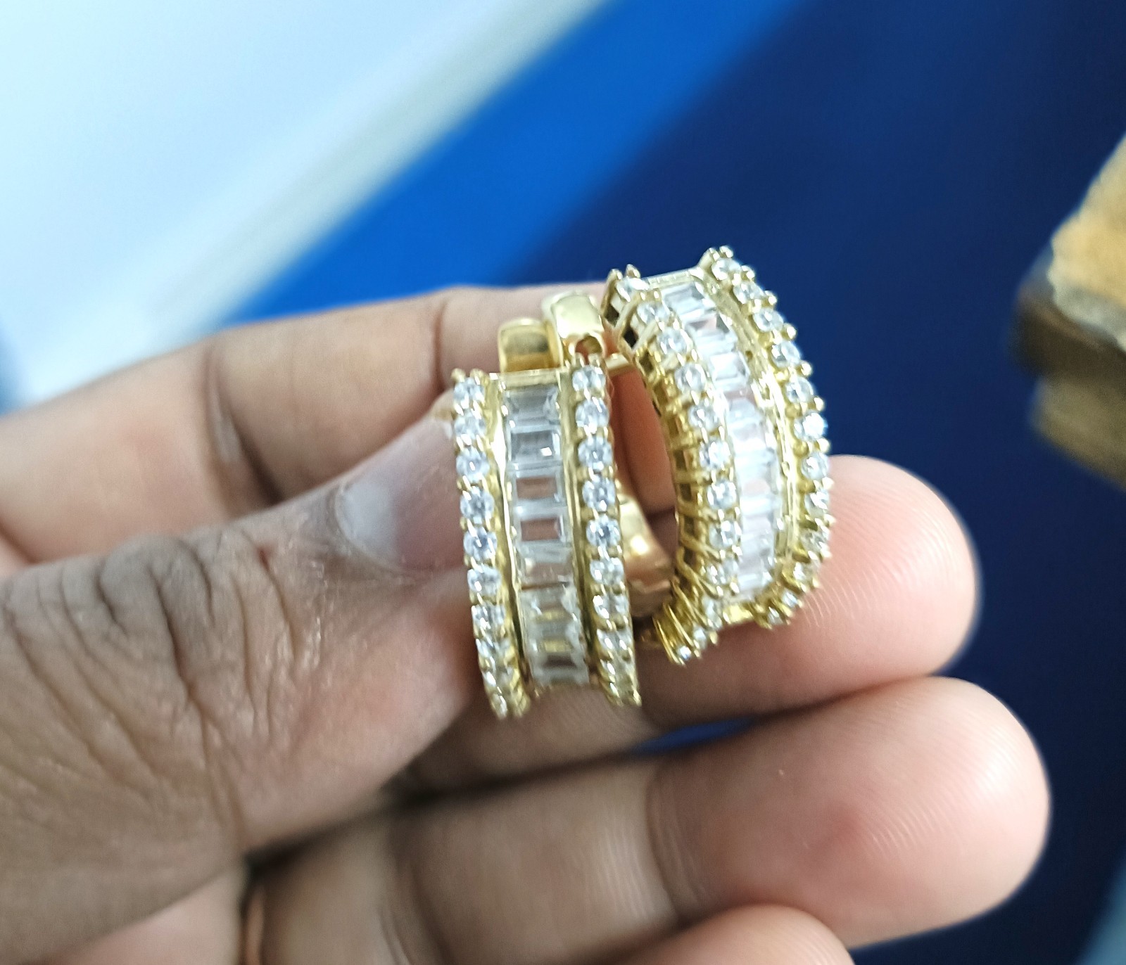 2Ct Baguette Cut Lab Created Diamond Hoop Earrings 14K Yellow Gold Plated Silver