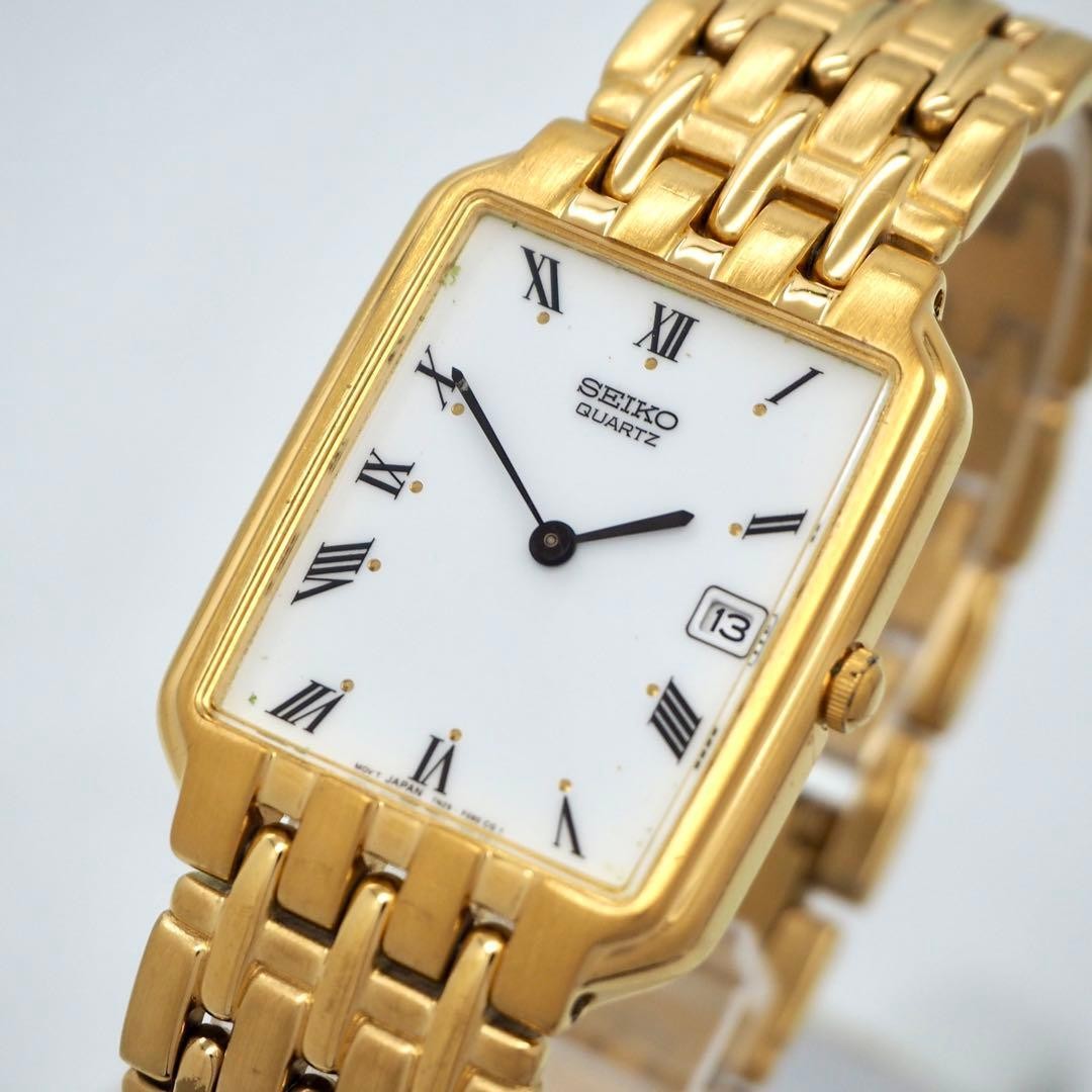 177 Working SEIKO Watch Men’s Date Gold White Square