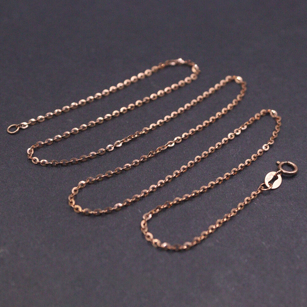 Real Au750 Pure 18K Rose Gold Chain 1.5mm Lucky O Link Necklace 2.2-2.3g 17.9in