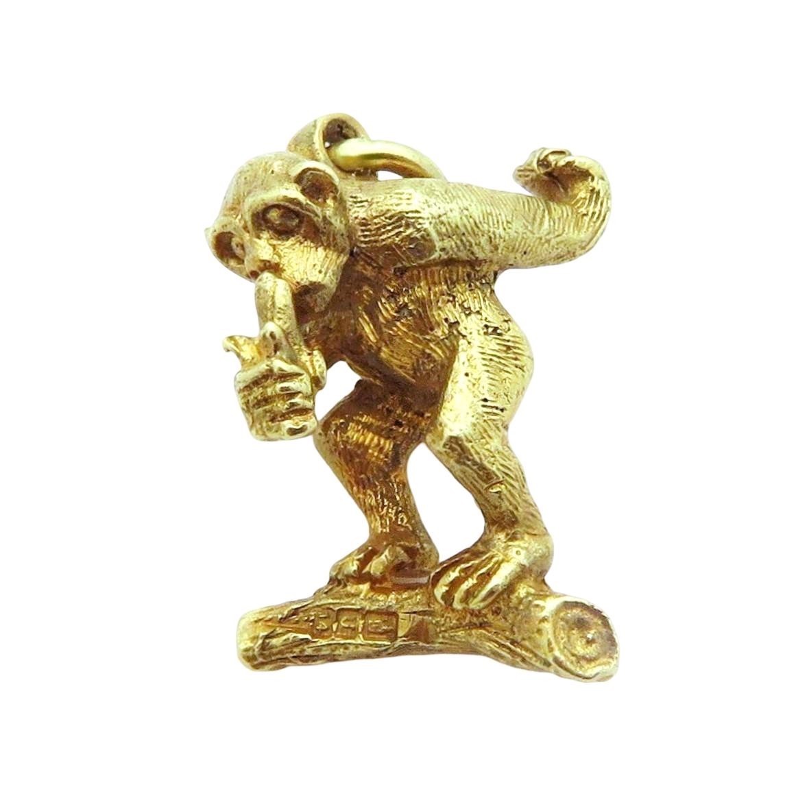 Rare Vintage 14K Gold 3D Monkey on Branch Eating a Banana Charm Ireland 1962