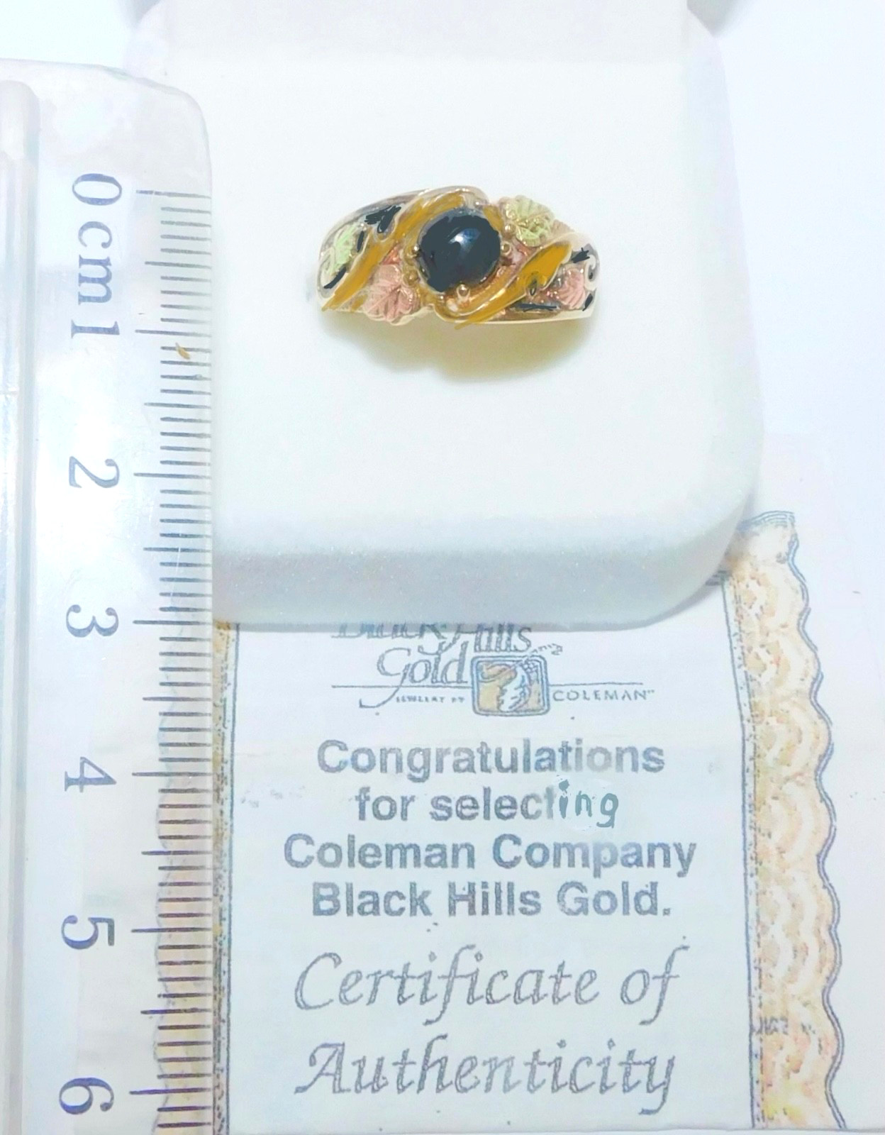 Black Hills Gold 10k Onyx Wide Band Leaves Ring Size 7