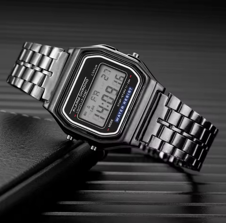 F-91W-1 Men’s 2025 Waterproof Digital Watch Gray Resin Classic Alarm Light