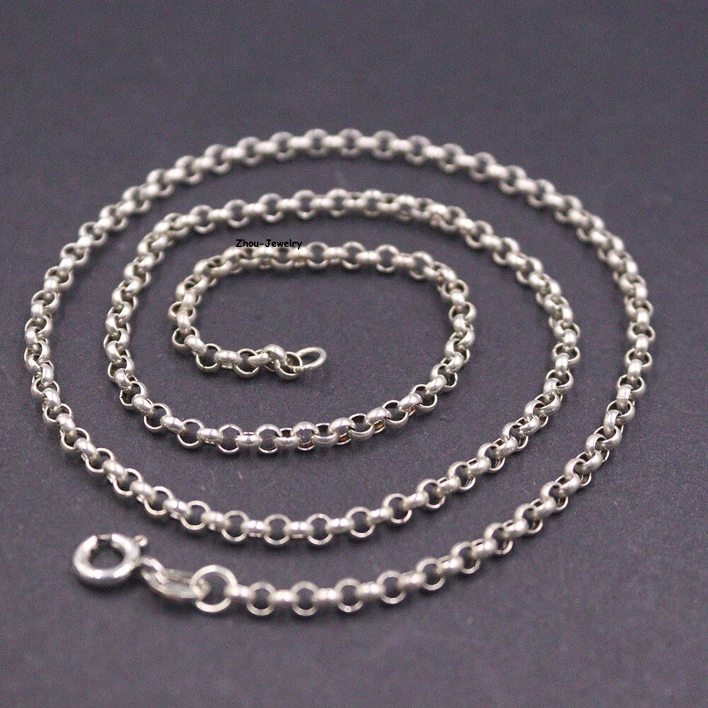 Solid 925 Sterling Silver Necklace 3mm Cable Rolo Link Chain 6-7g 17.7inchL