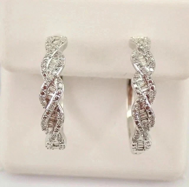 Sparkle Engagement Hoop Earrings Round Cut Simulated Diamond 925 Starling Silver