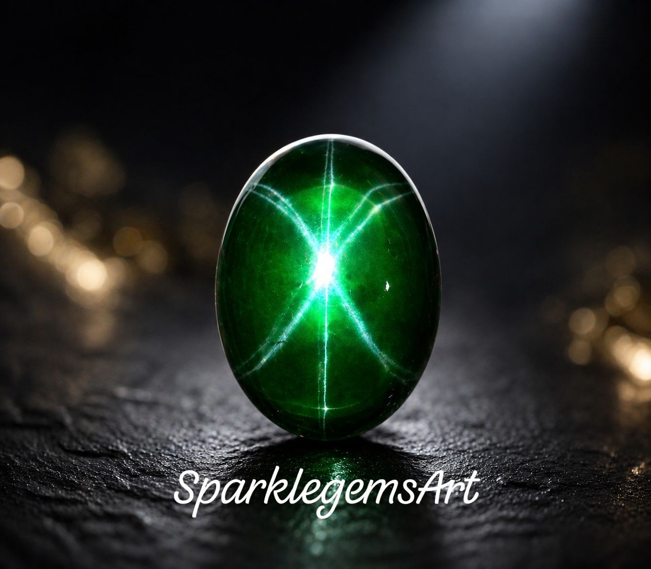 34Ct Natural 6 Rays Star Green Sapphire Gemstone Cabochon cut Sapphire