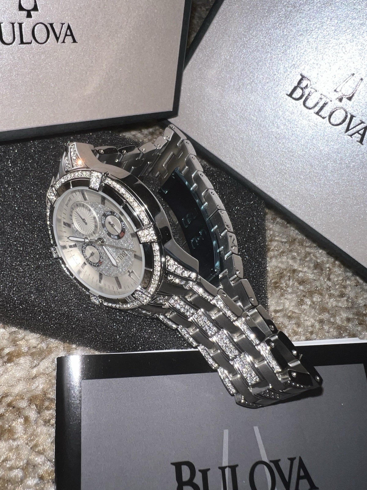 Bulova Men’s Silver-Tone Quartz Multifunction Crystal 38mm Watch