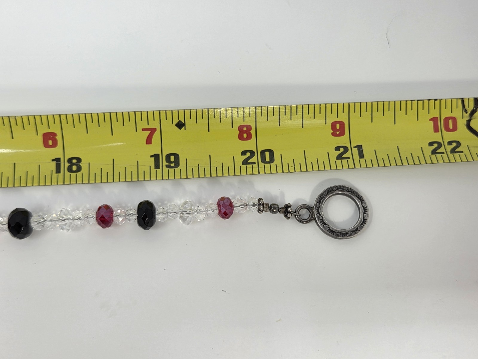 Red, Black, Clear Faceted Crystal Beaded Necklace 21 Inches Toggle Clasp Vintage