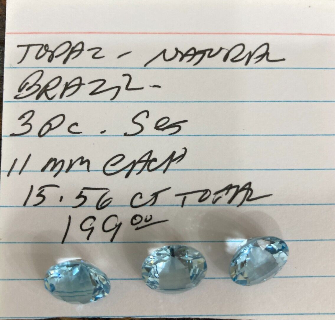 3 pieces Natural Blue Topaz Round Checkerboard Cut 15.56 ct. total 11 mm